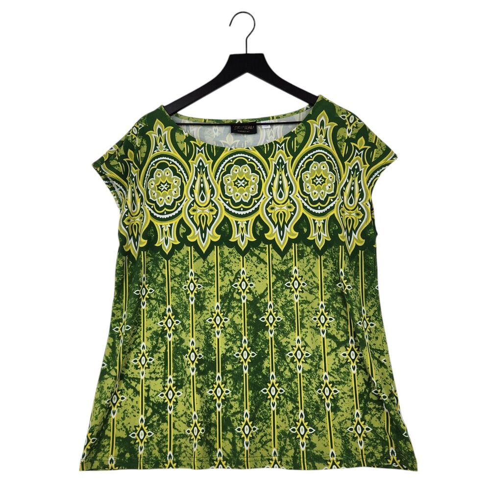 Bob Mackie Wearable Art Women's Top Large Green Graphic Print St. Patricks